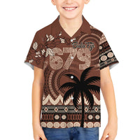 Personalised Bula Fiji 679 Family Matching Off Shoulder Short Dress and Hawaiian Shirt Fijian Tagimoucia Masi Tapa Art LT9 Son's Shirt Brown - Polynesian Pride