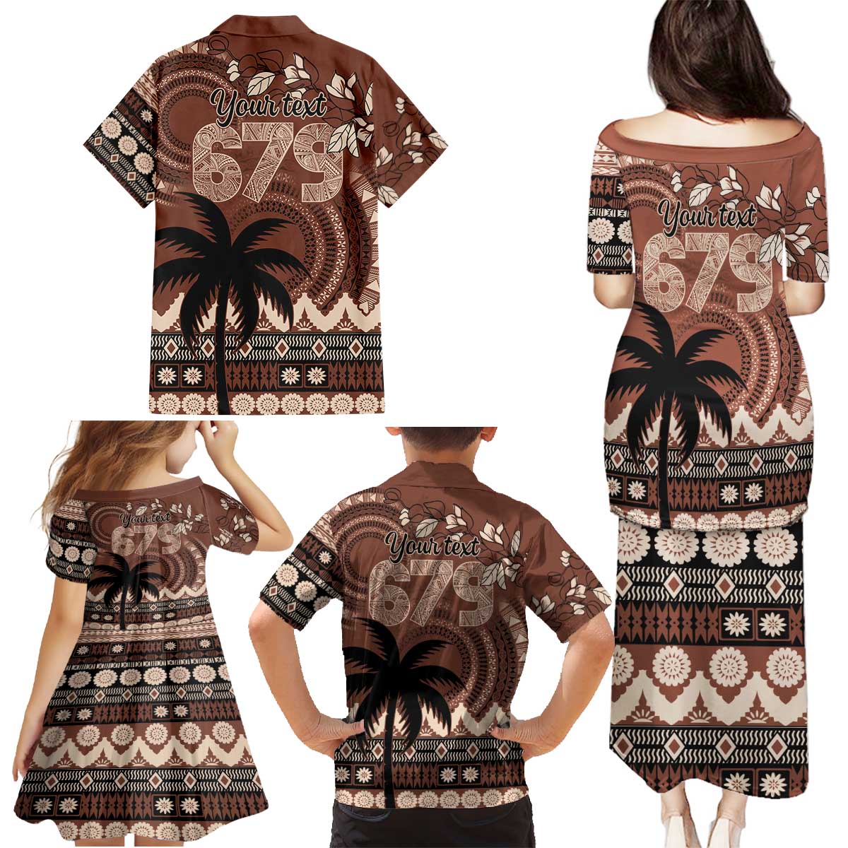 Personalised Bula Fiji 679 Family Matching Puletasi and Hawaiian Shirt Fijian Tagimoucia Masi Tapa Art LT9 - Polynesian Pride