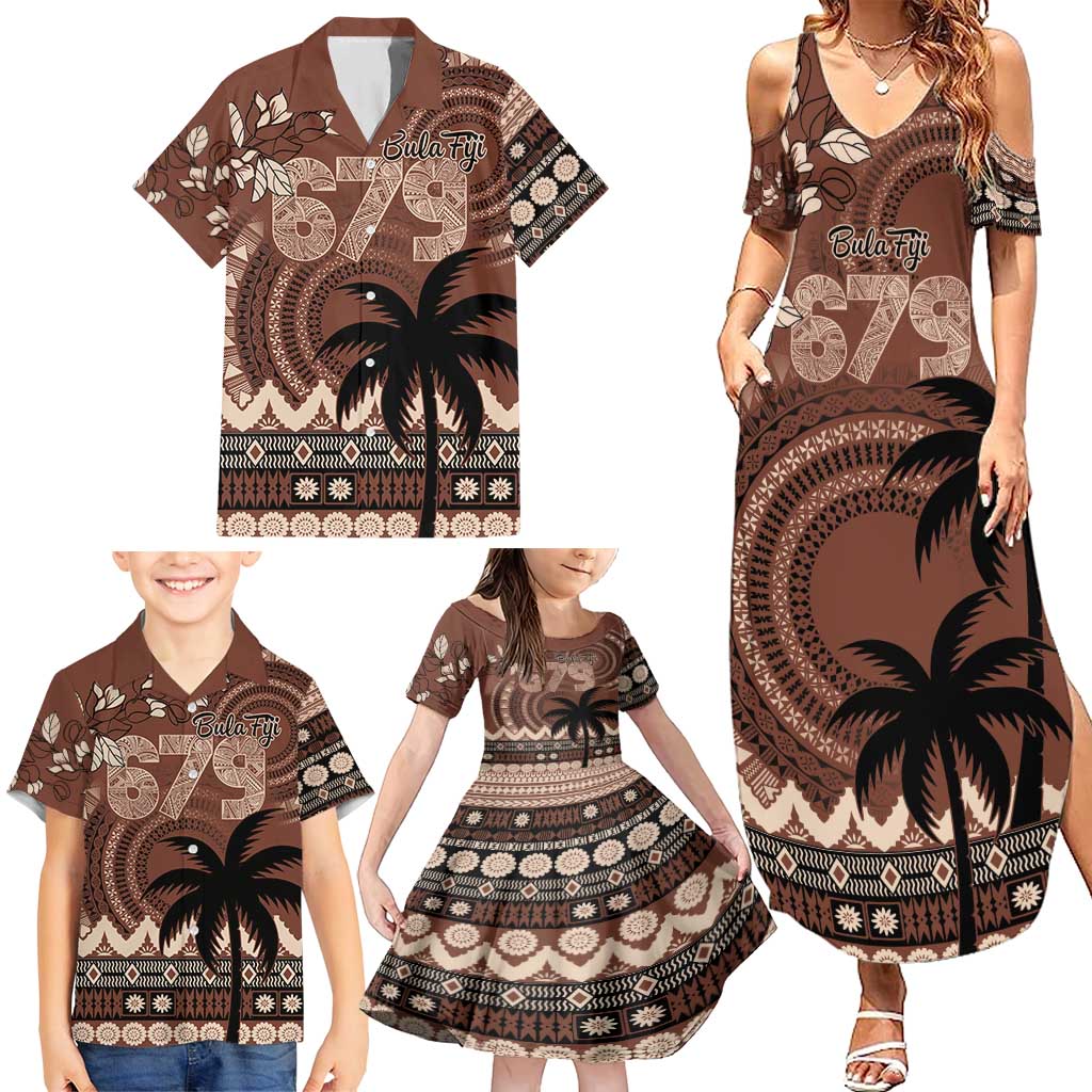 Personalised Bula Fiji 679 Family Matching Summer Maxi Dress and Hawaiian Shirt Fijian Tagimoucia Masi Tapa Art LT9 - Polynesian Pride