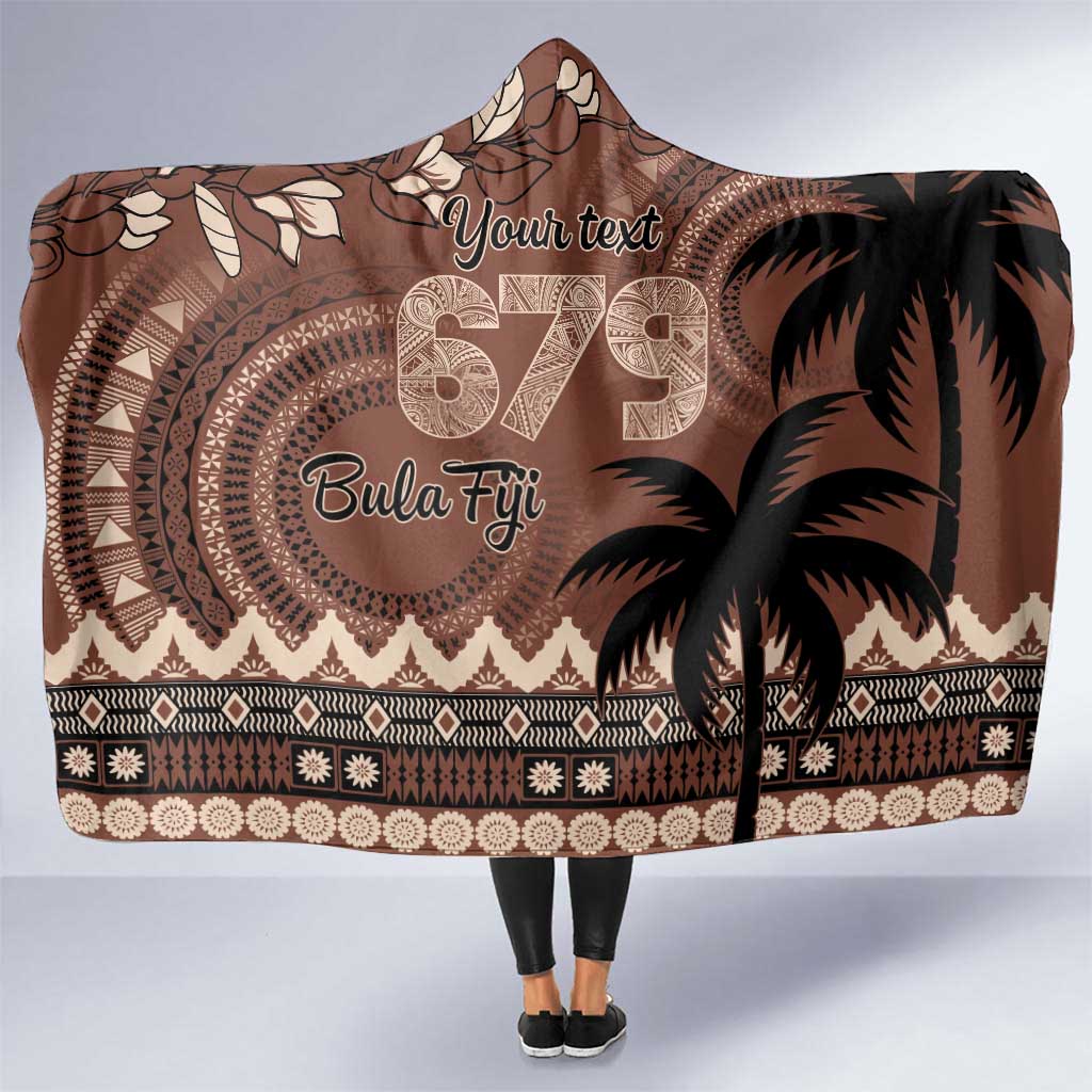 Personalised Bula Fiji 679 Hooded Blanket Fijian Tagimoucia Masi Tapa Art LT9 One Size Brown - Polynesian Pride