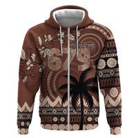 Personalised Bula Fiji 679 Hoodie Fijian Tagimoucia Masi Tapa Art LT9 Zip Hoodie Brown - Polynesian Pride