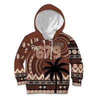 Personalised Bula Fiji 679 Kid Hoodie Fijian Tagimoucia Masi Tapa Art LT9 Hoodie Brown - Polynesian Pride