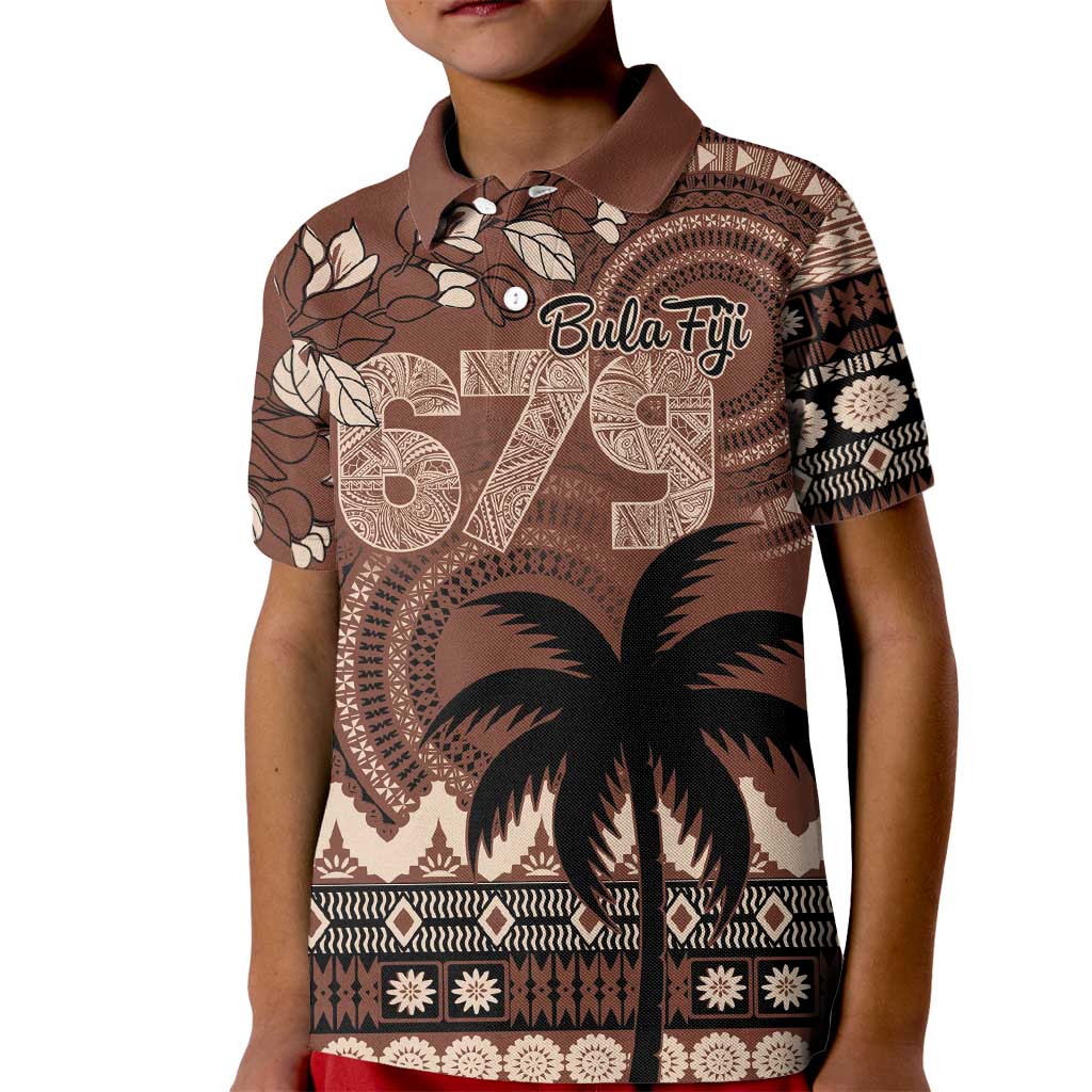 Personalised Bula Fiji 679 Kid Polo Shirt Fijian Tagimoucia Masi Tapa Art LT9 Kid Brown - Polynesian Pride