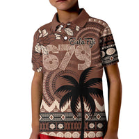 Personalised Bula Fiji 679 Kid Polo Shirt Fijian Tagimoucia Masi Tapa Art LT9 Kid Brown - Polynesian Pride