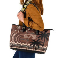 Personalised Bula Fiji 679 Leather Tote Bag Fijian Tagimoucia Masi Tapa Art LT9 Brown - Polynesian Pride