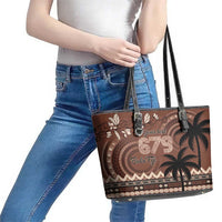 Personalised Bula Fiji 679 Leather Tote Bag Fijian Tagimoucia Masi Tapa Art LT9 - Polynesian Pride