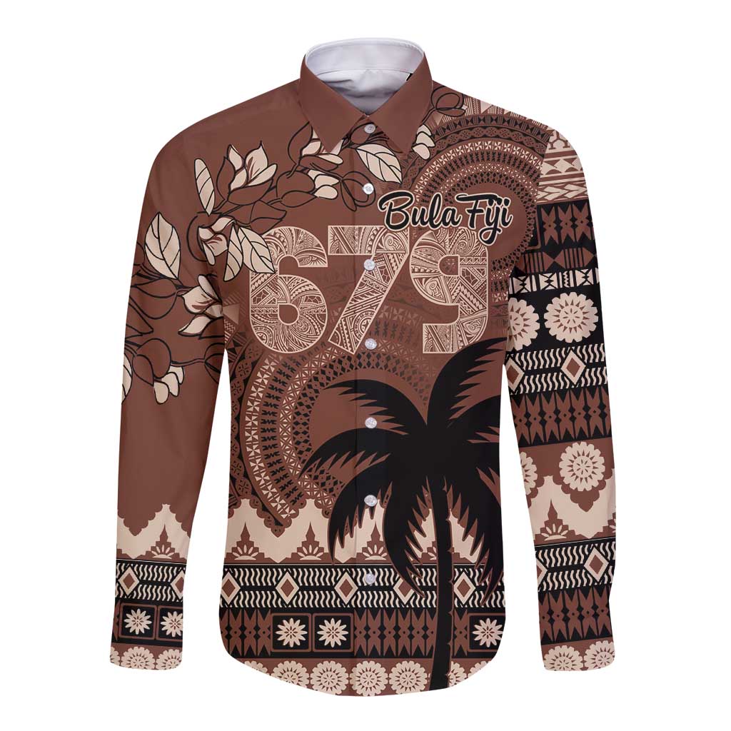 Personalised Bula Fiji 679 Long Sleeve Button Shirt Fijian Tagimoucia Masi Tapa Art LT9 Unisex Brown - Polynesian Pride