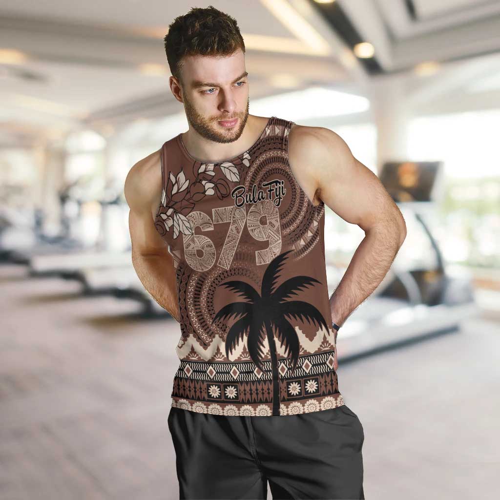 Personalised Bula Fiji 679 Men Tank Top Fijian Tagimoucia Masi Tapa Art LT9 Brown - Polynesian Pride