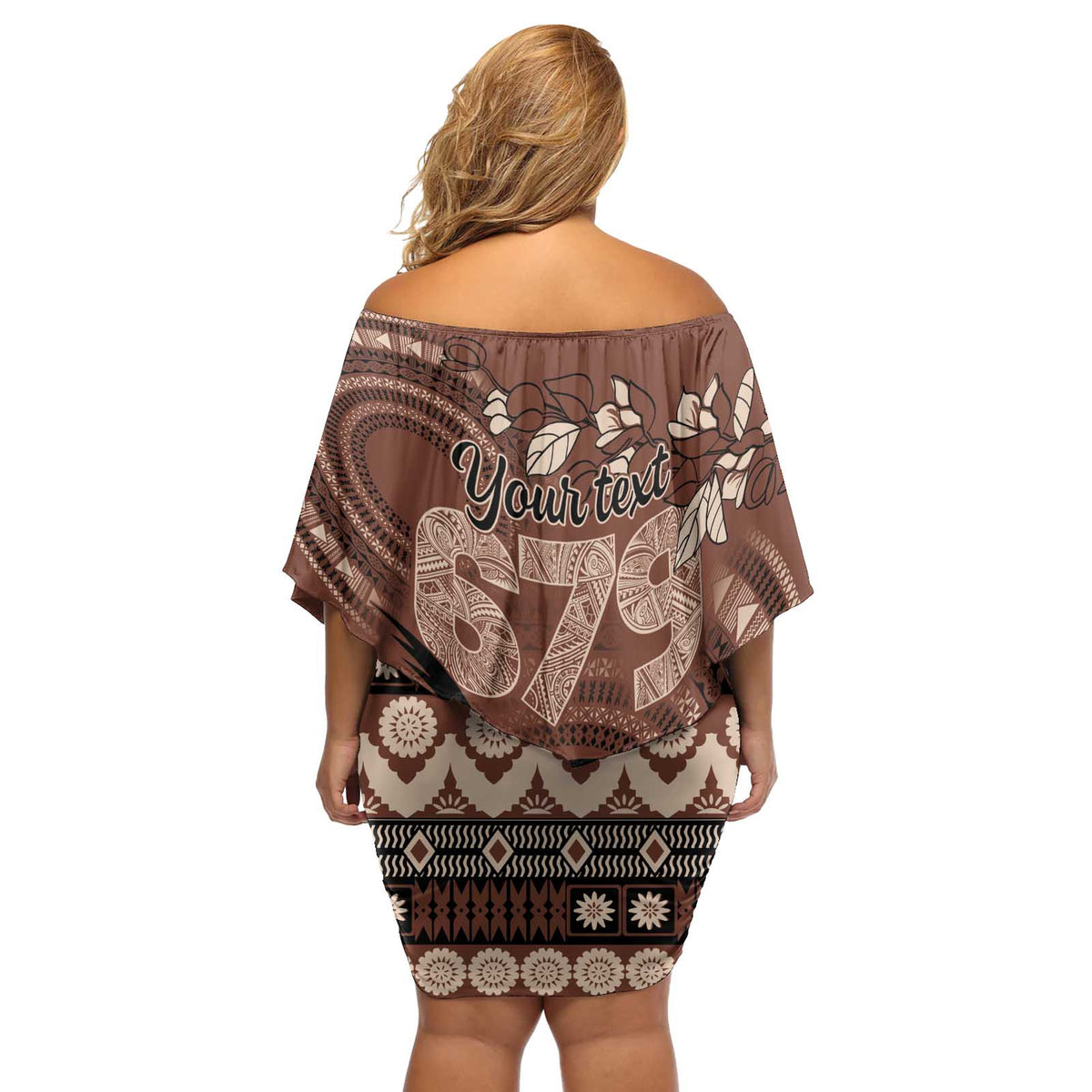 Personalised Bula Fiji 679 Off Shoulder Short Dress Fijian Tagimoucia Masi Tapa Art LT9 - Polynesian Pride