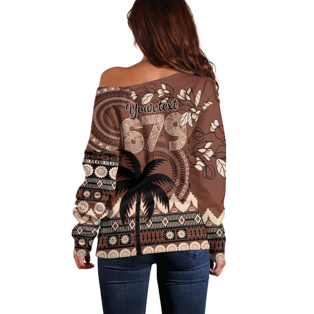 Personalised Bula Fiji 679 Off Shoulder Sweater Fijian Tagimoucia Masi Tapa Art LT9 - Polynesian Pride