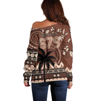 Personalised Bula Fiji 679 Off Shoulder Sweater Fijian Tagimoucia Masi Tapa Art LT9 - Polynesian Pride