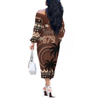 Personalised Bula Fiji 679 Off The Shoulder Long Sleeve Dress Fijian Tagimoucia Masi Tapa Art LT9 - Polynesian Pride