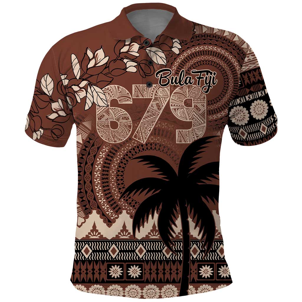 Personalised Bula Fiji 679 Polo Shirt Fijian Tagimoucia Masi Tapa Art LT9 Brown - Polynesian Pride