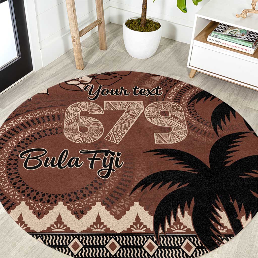 Personalised Bula Fiji 679 Round Carpet Fijian Tagimoucia Masi Tapa Art LT9 Brown - Polynesian Pride