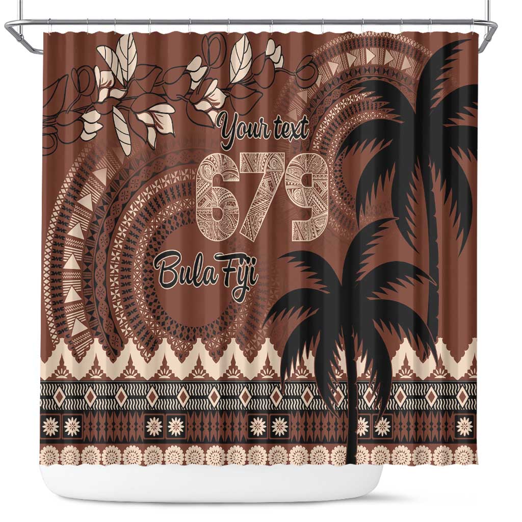 Personalised Bula Fiji 679 Shower Curtain Fijian Tagimoucia Masi Tapa Art LT9 Brown - Polynesian Pride