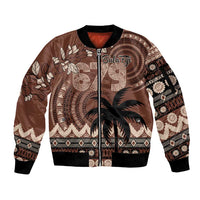 Personalised Bula Fiji 679 Sleeve Zip Bomber Jacket Fijian Tagimoucia Masi Tapa Art LT9 Unisex Brown - Polynesian Pride