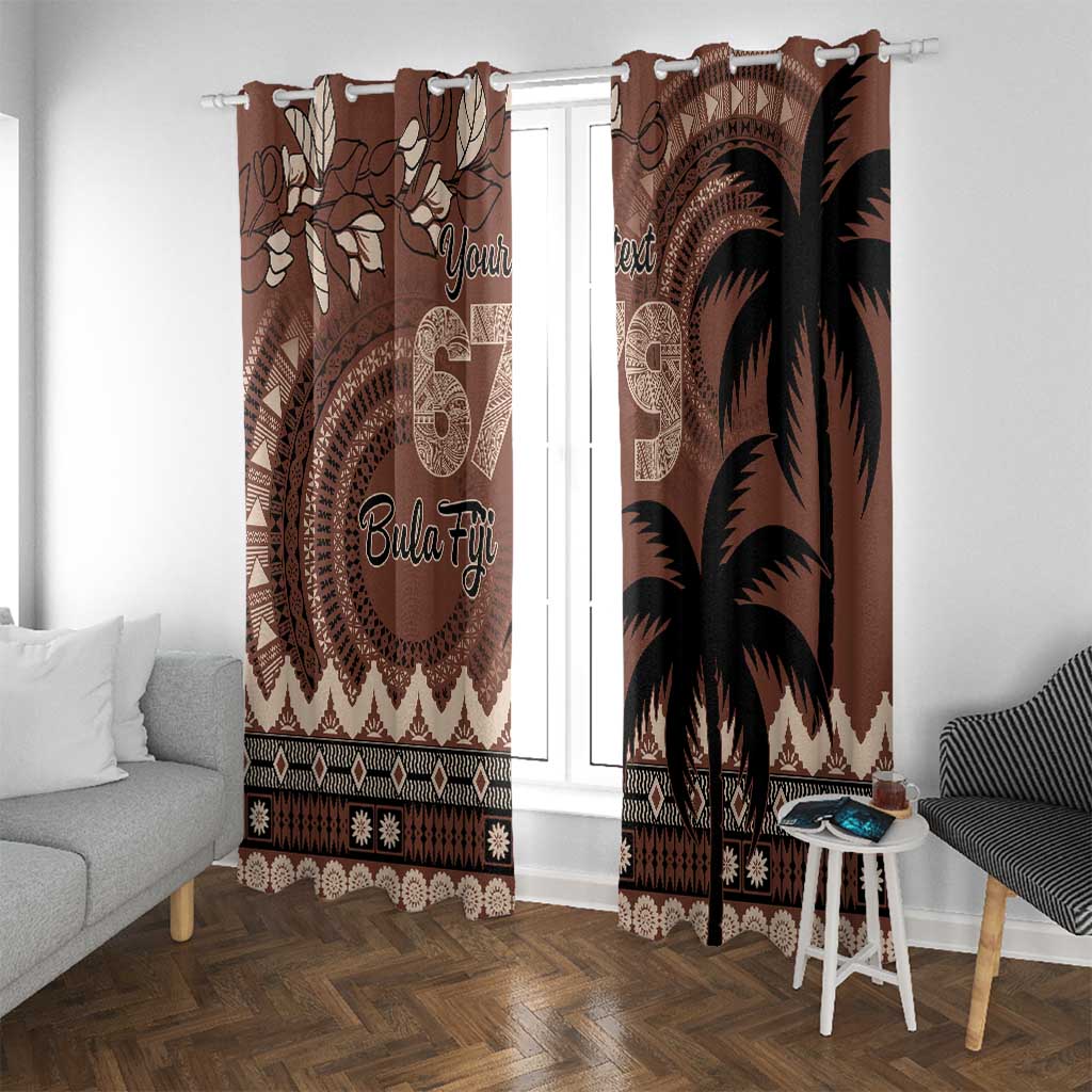 Personalised Bula Fiji 679 Window Curtain Fijian Tagimoucia Masi Tapa Art LT9 With Grommets Brown - Polynesian Pride