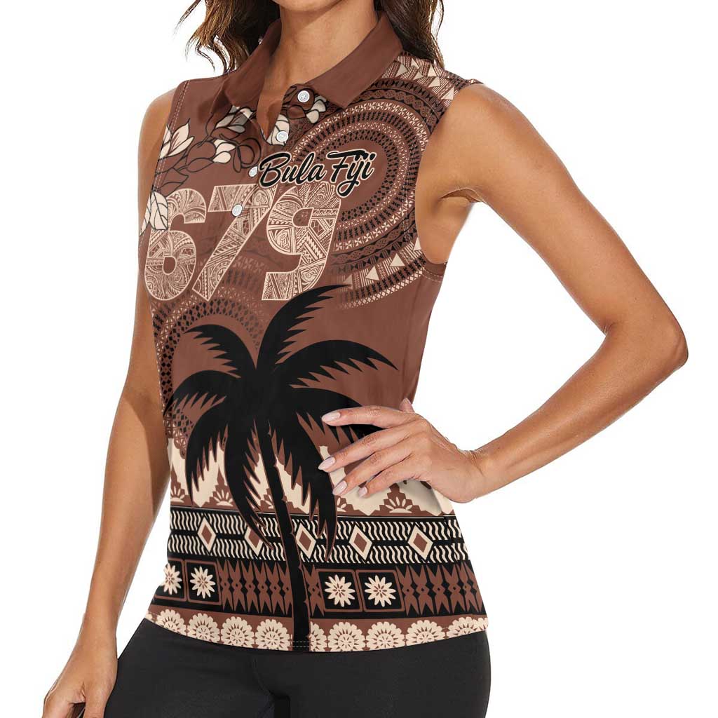 Personalised Bula Fiji 679 Women Sleeveless Polo Shirt Fijian Tagimoucia Masi Tapa Art LT9 - Polynesian Pride