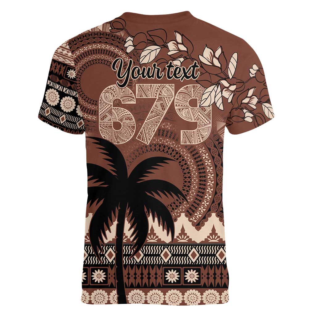 Personalised Bula Fiji 679 Women V-Neck T-Shirt Fijian Tagimoucia Masi Tapa Art LT9 - Polynesian Pride