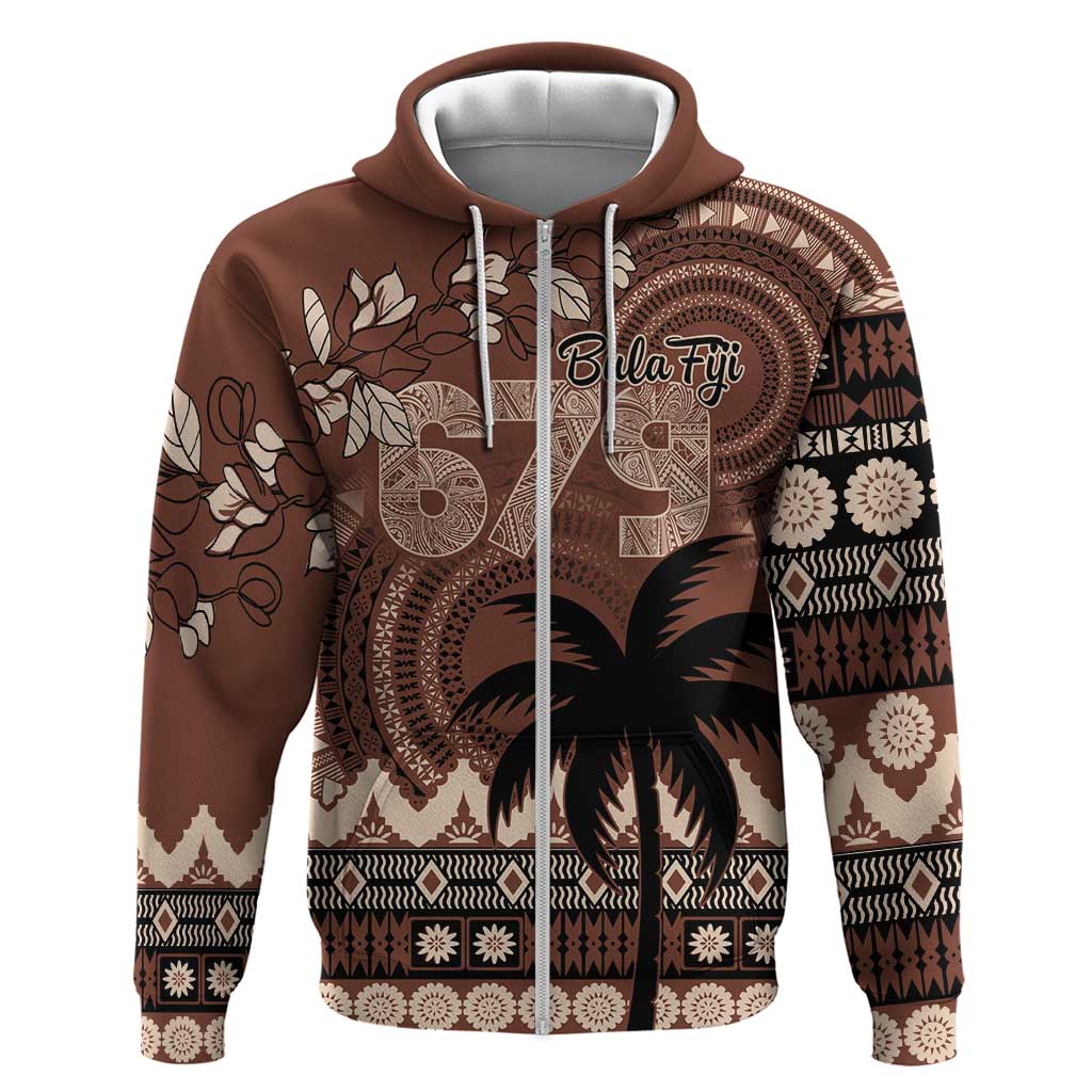Personalised Bula Fiji 679 Zip Hoodie Fijian Tagimoucia Masi Tapa Art LT9 Zip Hoodie Brown - Polynesian Pride