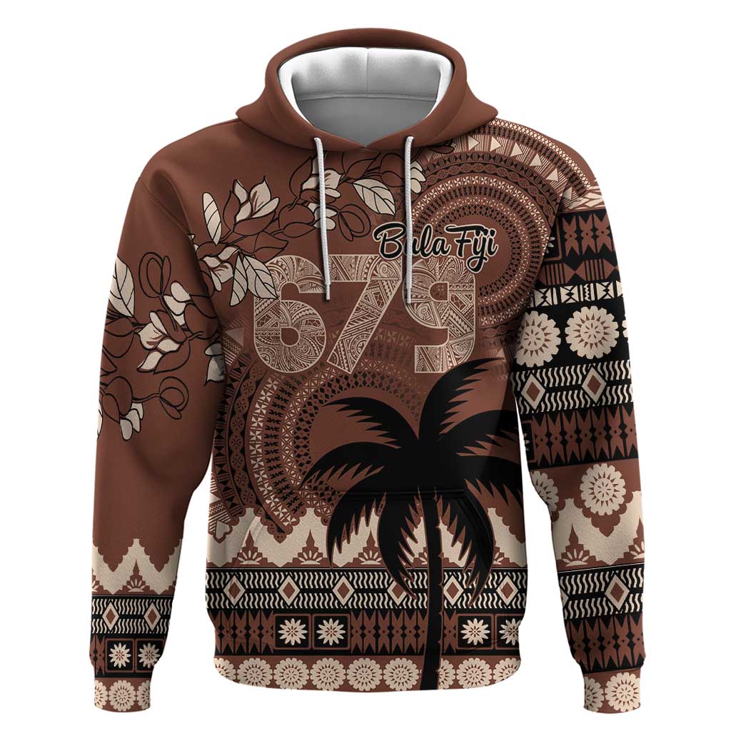 Personalised Bula Fiji 679 Zip Hoodie Fijian Tagimoucia Masi Tapa Art LT9 Pullover Hoodie Brown - Polynesian Pride