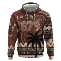 Personalised Bula Fiji 679 Zip Hoodie Fijian Tagimoucia Masi Tapa Art LT9 Pullover Hoodie Brown - Polynesian Pride