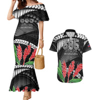 Personalised Samoa 685 Couples Matching Mermaid Dress and Hawaiian Shirt Teuila Flower With Black Samoan Tattoo LT9 Black - Polynesian Pride