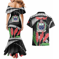 Personalised Samoa 685 Couples Matching Mermaid Dress and Hawaiian Shirt Teuila Flower With Black Samoan Tattoo LT9 - Polynesian Pride