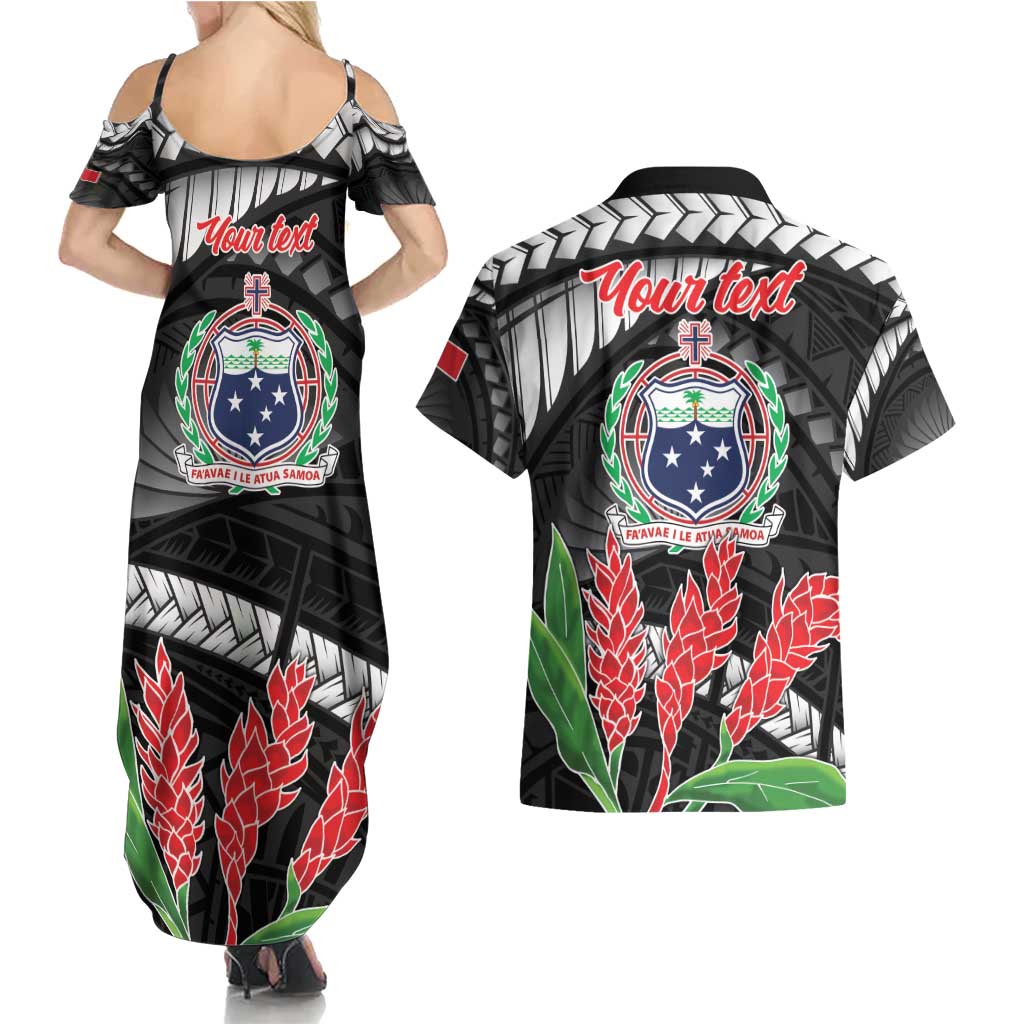 Personalised Samoa 685 Couples Matching Summer Maxi Dress and Hawaiian Shirt Teuila Flower With Black Samoan Tattoo LT9 - Polynesian Pride