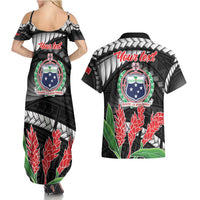 Personalised Samoa 685 Couples Matching Summer Maxi Dress and Hawaiian Shirt Teuila Flower With Black Samoan Tattoo LT9 - Polynesian Pride