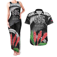 Personalised Samoa 685 Couples Matching Tank Maxi Dress and Hawaiian Shirt Teuila Flower With Black Samoan Tattoo LT9 Black - Polynesian Pride