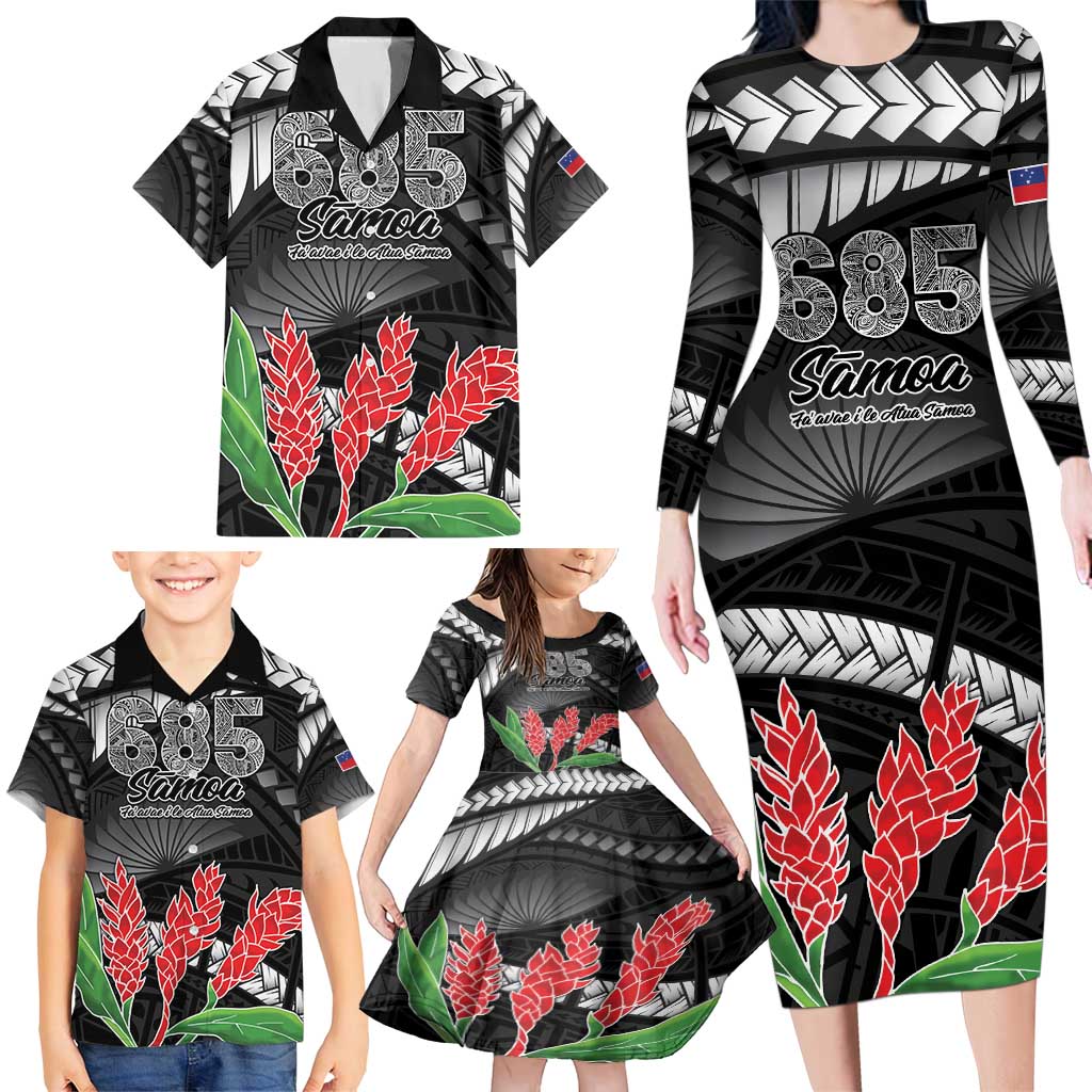 Personalised Samoa 685 Family Matching Long Sleeve Bodycon Dress and Hawaiian Shirt Teuila Flower With Black Samoan Tattoo LT9 - Polynesian Pride