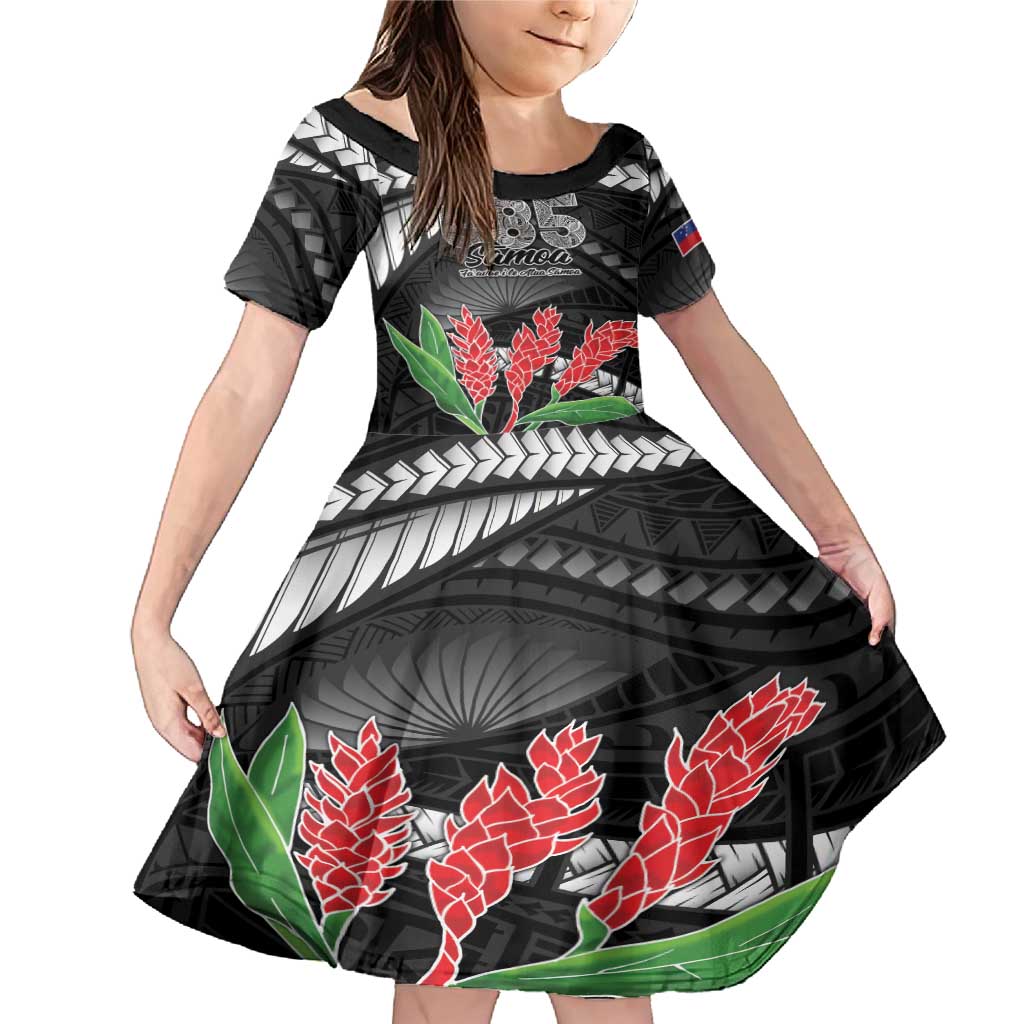 Personalised Samoa 685 Family Matching Mermaid Dress and Hawaiian Shirt Teuila Flower With Black Samoan Tattoo LT9 Daughter's Dress Black - Polynesian Pride