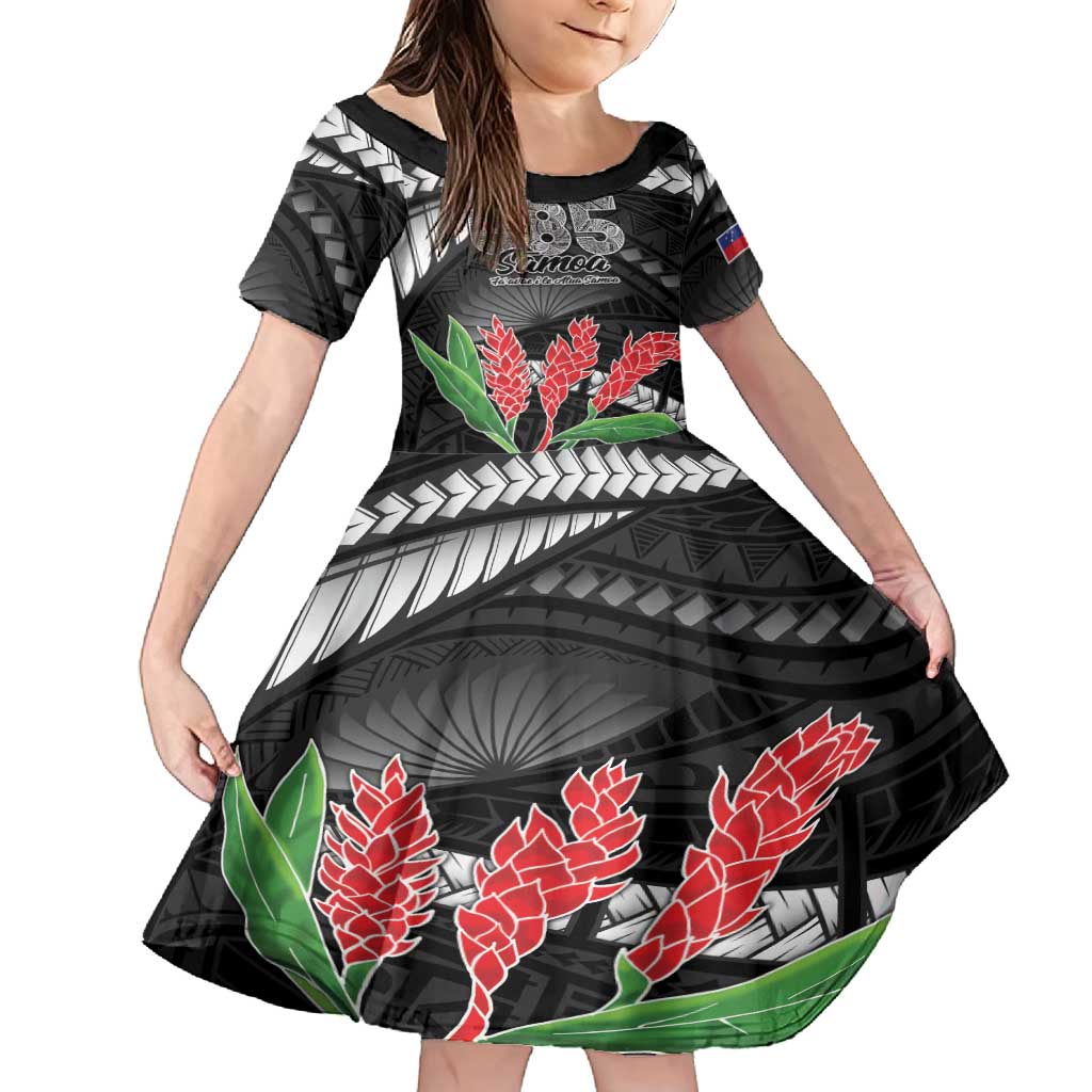 Personalised Samoa 685 Family Matching Off Shoulder Maxi Dress and Hawaiian Shirt Teuila Flower With Black Samoan Tattoo LT9 Daughter's Dress Black - Polynesian Pride