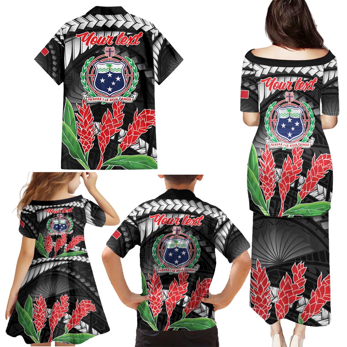 Personalised Samoa 685 Family Matching Puletasi and Hawaiian Shirt Teuila Flower With Black Samoan Tattoo LT9 - Polynesian Pride