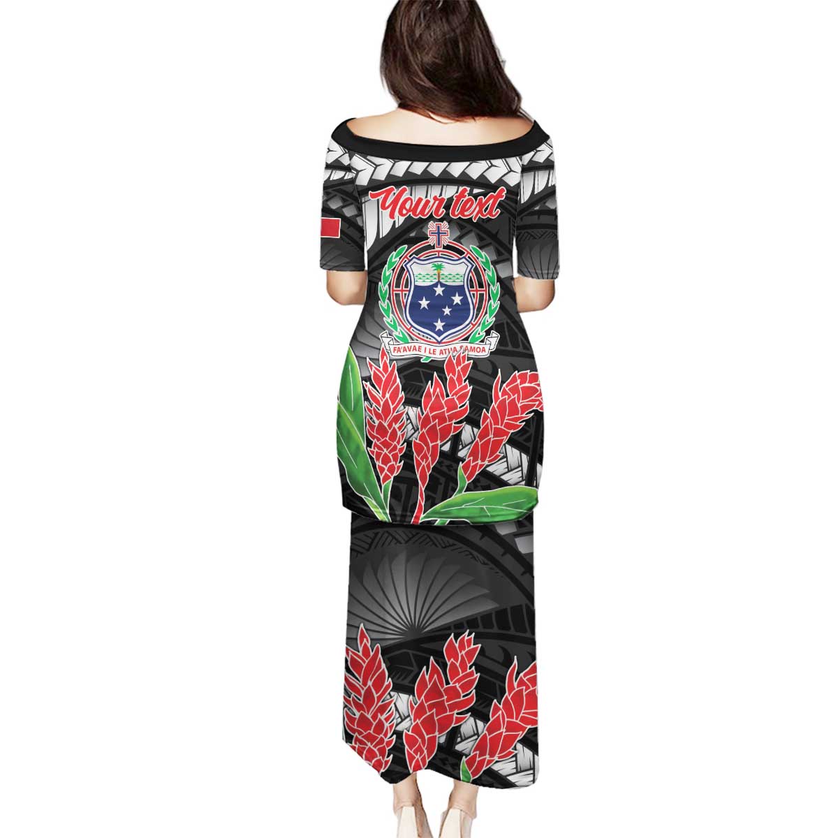 Personalised Samoa 685 Family Matching Puletasi and Hawaiian Shirt Teuila Flower With Black Samoan Tattoo LT9 - Polynesian Pride