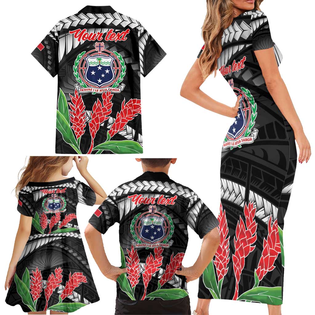 Personalised Samoa 685 Family Matching Short Sleeve Bodycon Dress and Hawaiian Shirt Teuila Flower With Black Samoan Tattoo LT9 - Polynesian Pride