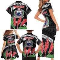 Personalised Samoa 685 Family Matching Short Sleeve Bodycon Dress and Hawaiian Shirt Teuila Flower With Black Samoan Tattoo LT9 - Polynesian Pride