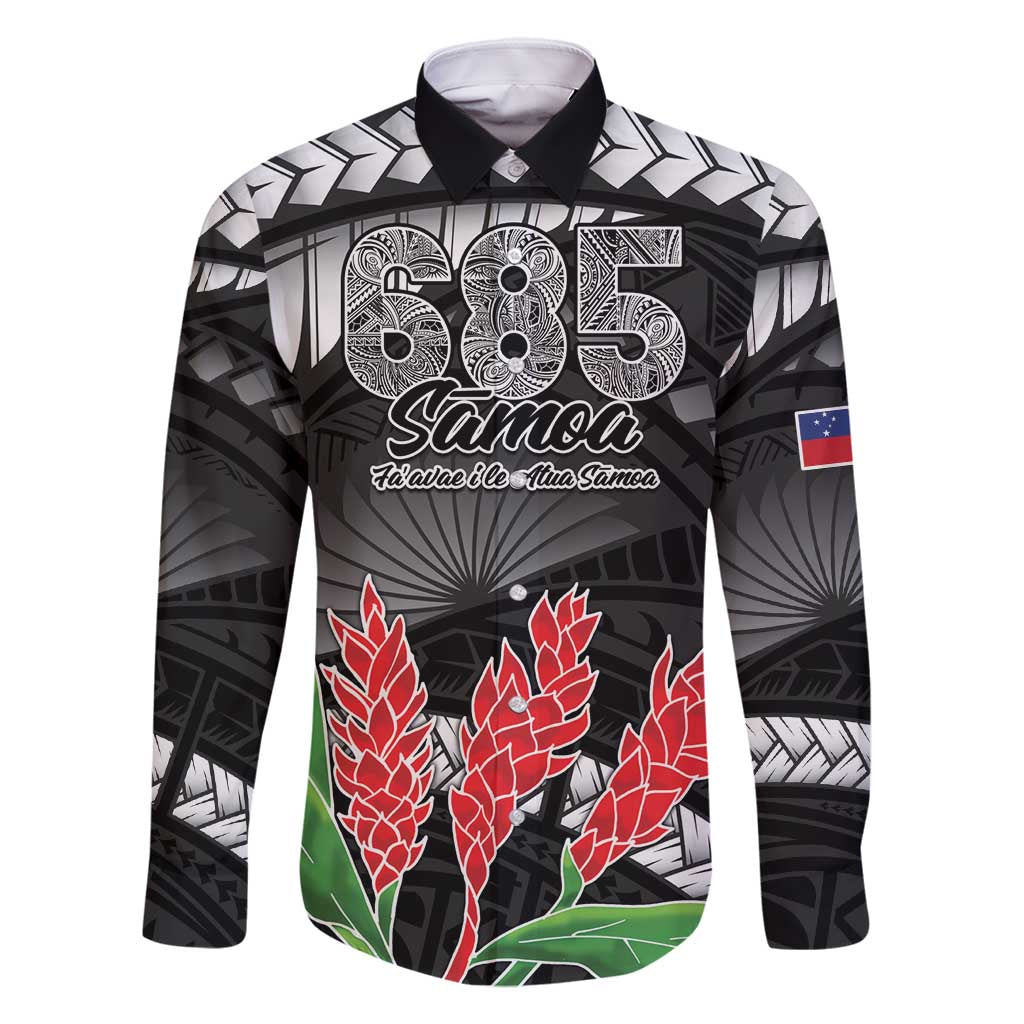 Personalised Samoa 685 Family Matching Summer Maxi Dress and Hawaiian Shirt Teuila Flower With Black Samoan Tattoo LT9 Dad's Shirt - Long Sleeve Black - Polynesian Pride