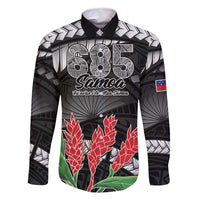 Personalised Samoa 685 Family Matching Summer Maxi Dress and Hawaiian Shirt Teuila Flower With Black Samoan Tattoo LT9 Dad's Shirt - Long Sleeve Black - Polynesian Pride