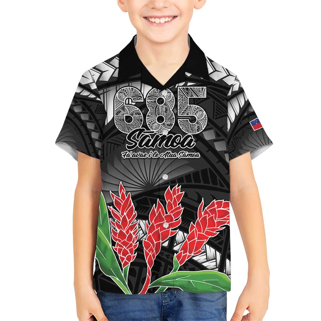 Personalised Samoa 685 Family Matching Summer Maxi Dress and Hawaiian Shirt Teuila Flower With Black Samoan Tattoo LT9 Son's Shirt Black - Polynesian Pride
