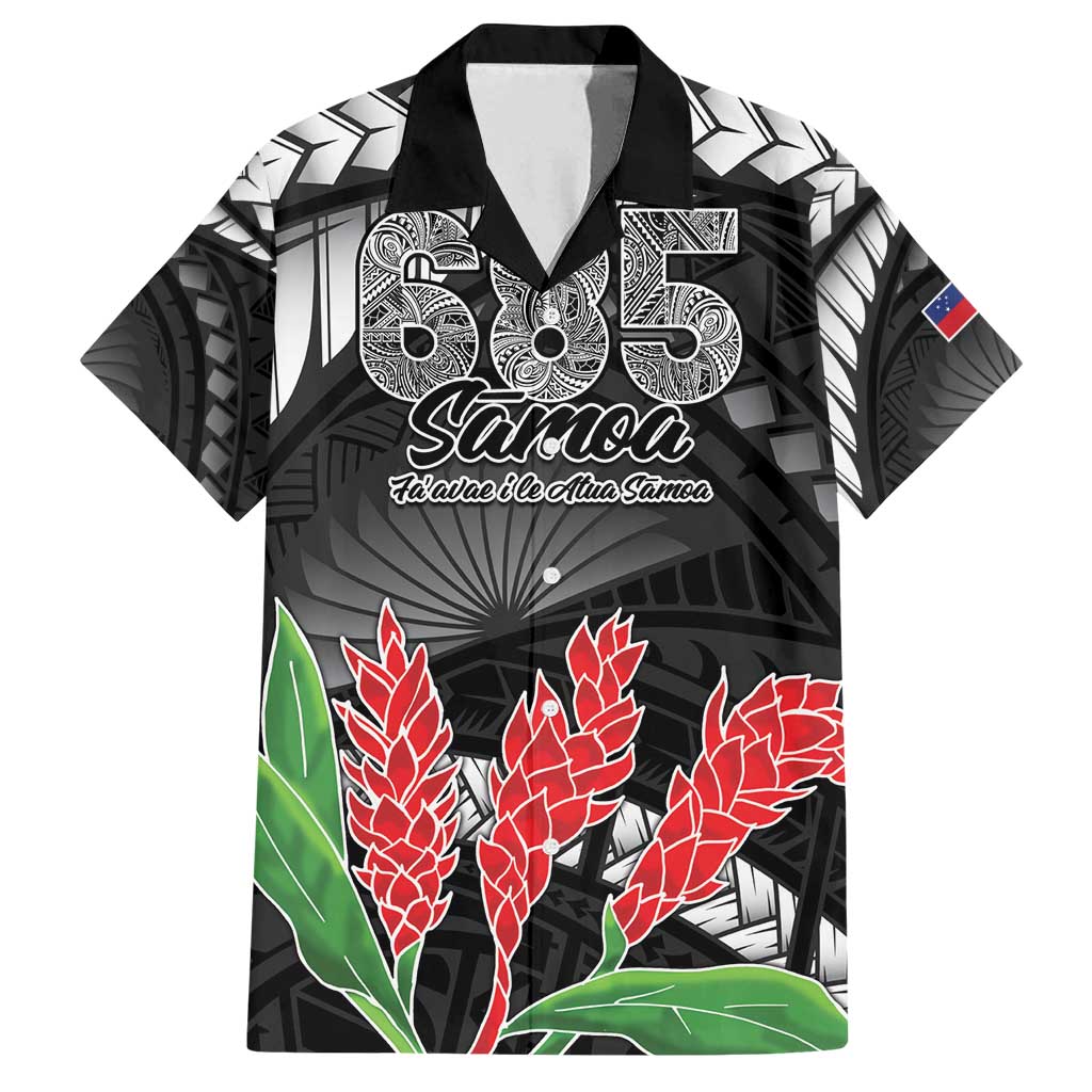 Personalised Samoa 685 Family Matching Tank Maxi Dress and Hawaiian Shirt Teuila Flower With Black Samoan Tattoo LT9 Dad's Shirt - Short Sleeve Black - Polynesian Pride