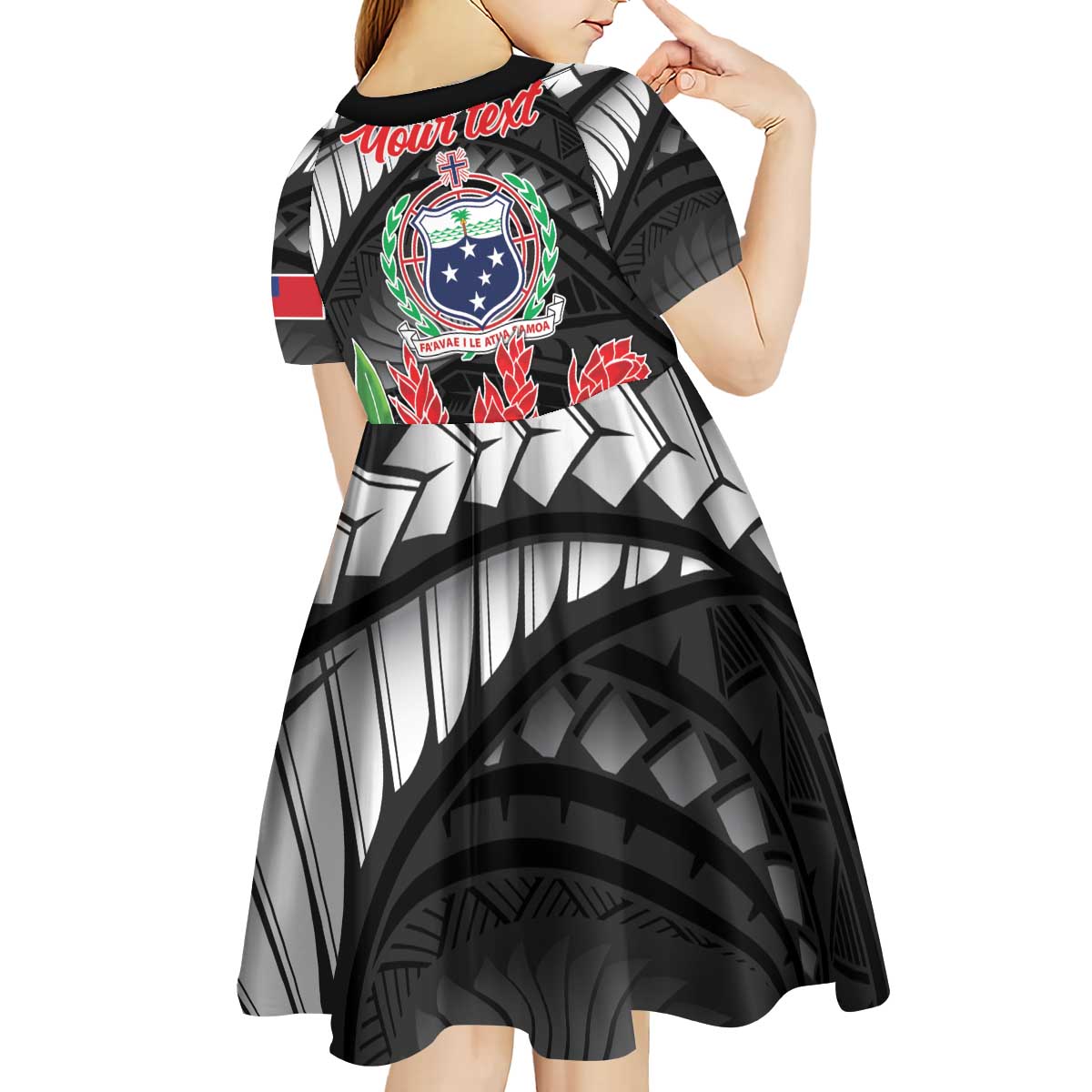 Personalised Samoa 685 Kid Short Sleeve Dress Teuila Flower With Black Samoan Tattoo