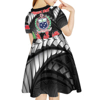 Personalised Samoa 685 Kid Short Sleeve Dress Teuila Flower With Black Samoan Tattoo