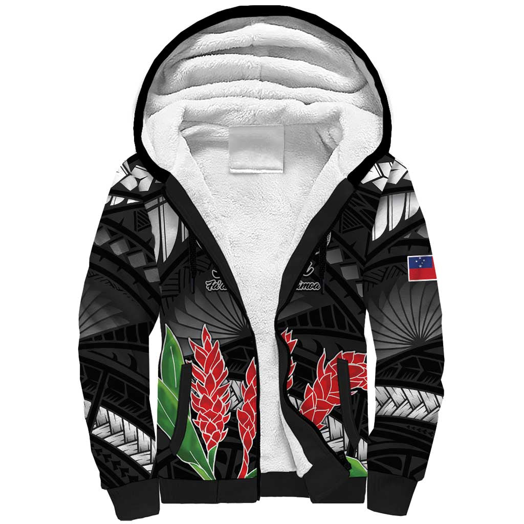 Personalised Samoa 685 Sherpa Hoodie Teuila Flower With Black Samoan Tattoo LT9 Unisex Black - Polynesian Pride