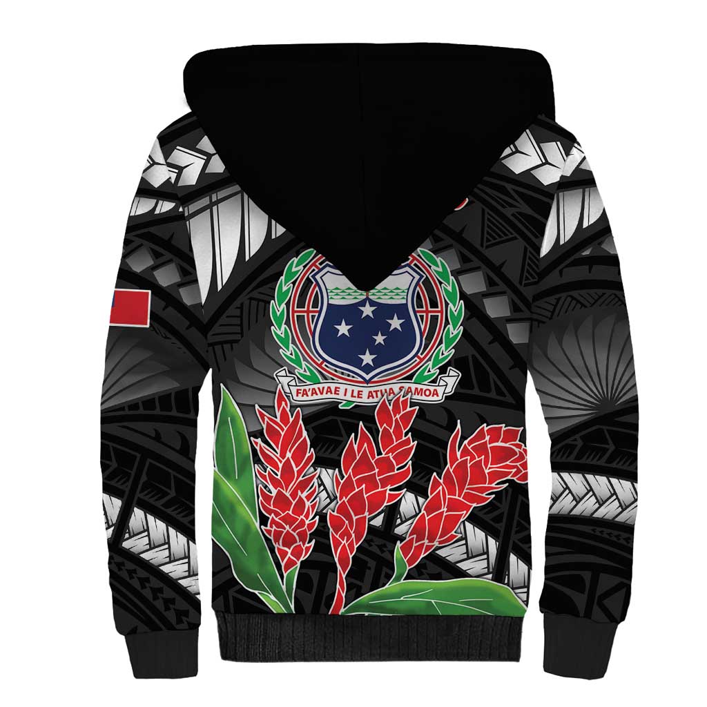 Personalised Samoa 685 Sherpa Hoodie Teuila Flower With Black Samoan Tattoo LT9 - Polynesian Pride
