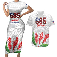 Personalised Samoa 685 Couples Matching Short Sleeve Bodycon Dress and Hawaiian Shirt Teuila Flower With White Samoan Tattoo LT9 White - Polynesian Pride