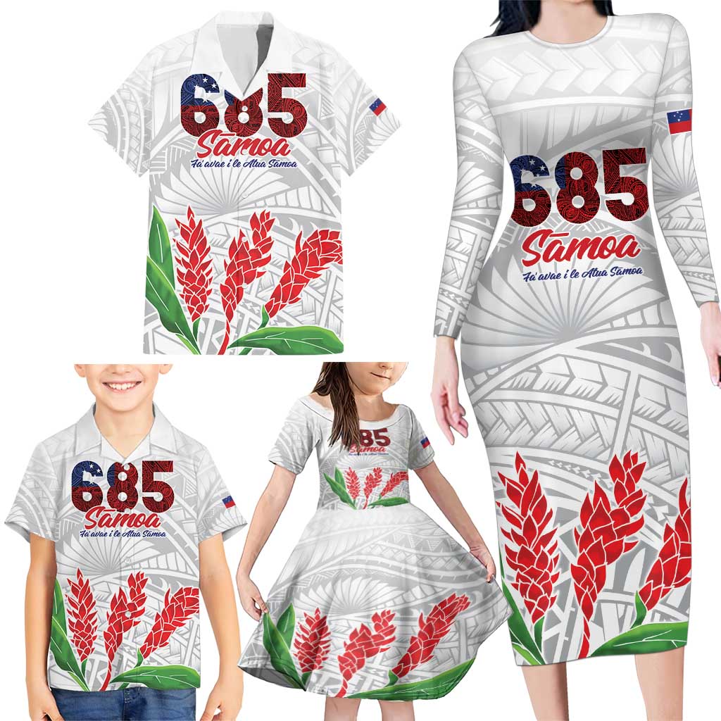 Personalised Samoa 685 Family Matching Long Sleeve Bodycon Dress and Hawaiian Shirt Teuila Flower With White Samoan Tattoo LT9 - Polynesian Pride