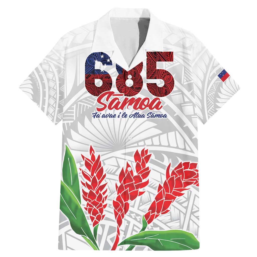 Personalised Samoa 685 Family Matching Mermaid Dress and Hawaiian Shirt Teuila Flower With White Samoan Tattoo LT9 Dad's Shirt - Short Sleeve White - Polynesian Pride