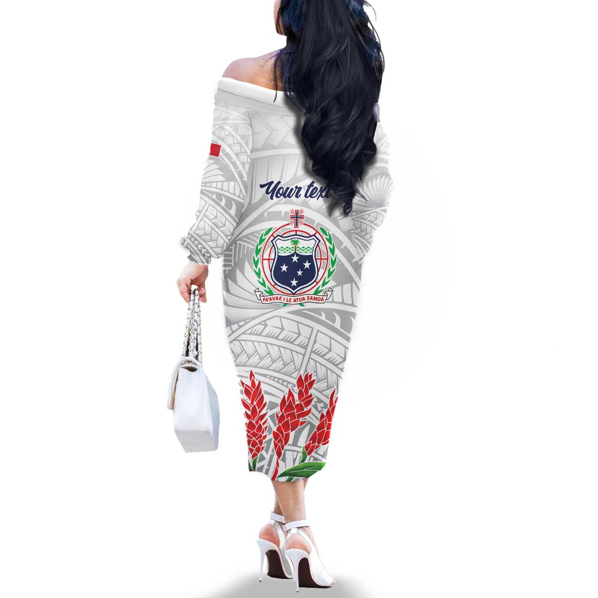 Personalised Samoa 685 Family Matching Off The Shoulder Long Sleeve Dress and Hawaiian Shirt Teuila Flower With White Samoan Tattoo LT9 - Polynesian Pride
